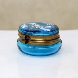 Bright Blue Bohemian Glass Patch Box with Daisies