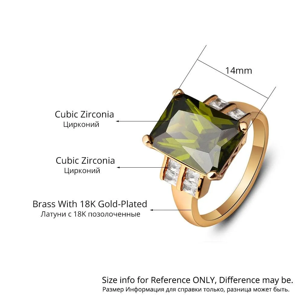 Broadside Square 14mm Gold Color Rings Fashion Jewelry Gift for Women