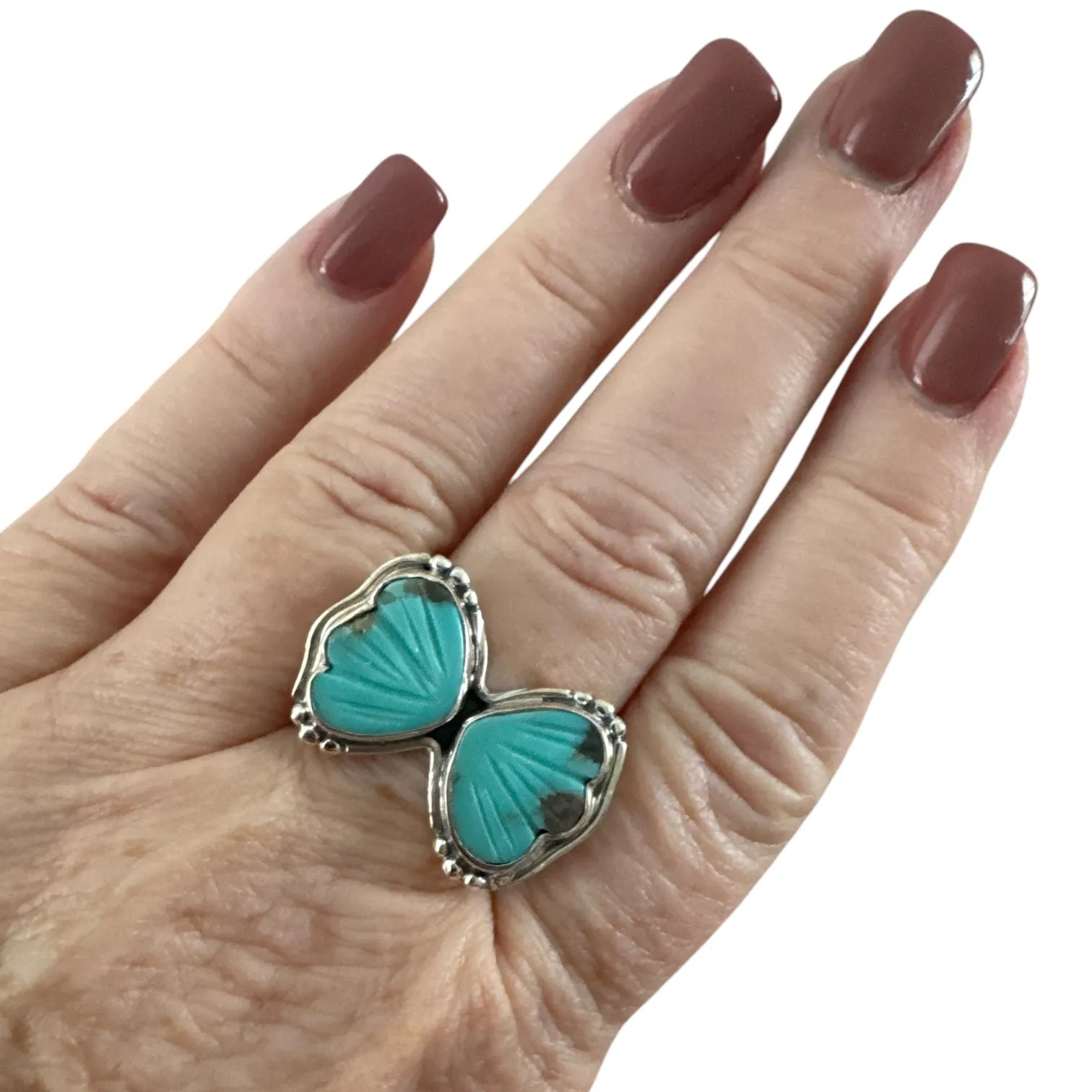 Butterfly Carved Tibetan Turquoise Solid 925 Sterling Silver Ring 9