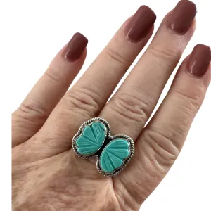 Butterfly Carved Tibetan Turquoise Solid 925 Sterling Silver Ring 9