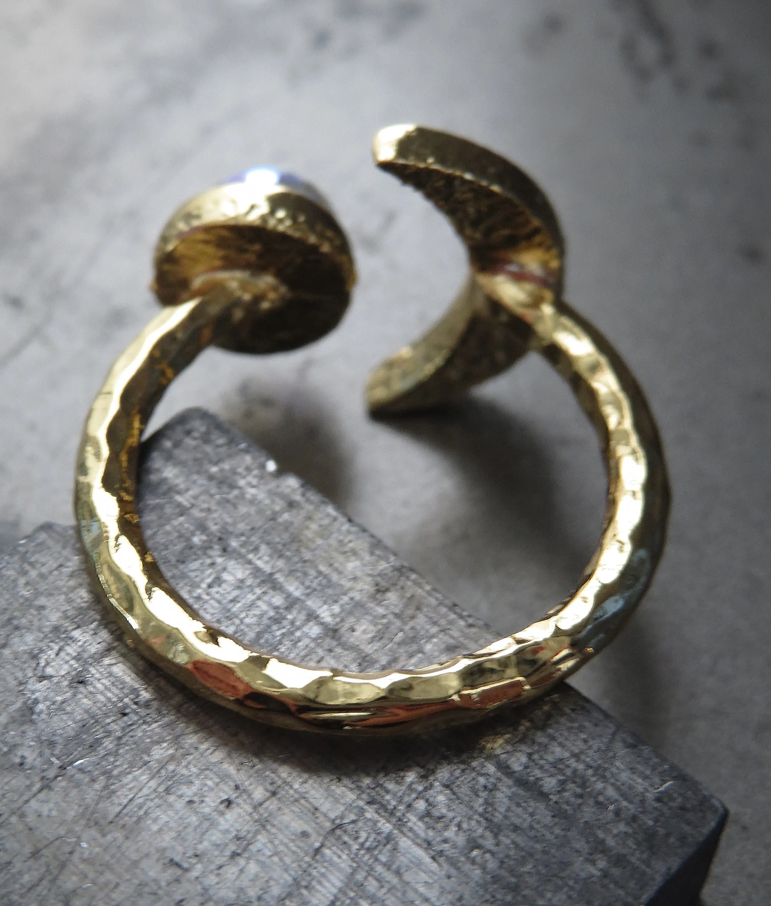 CELESTIAL - Gold Crescent Moon Ring with Vintage AB Crystal