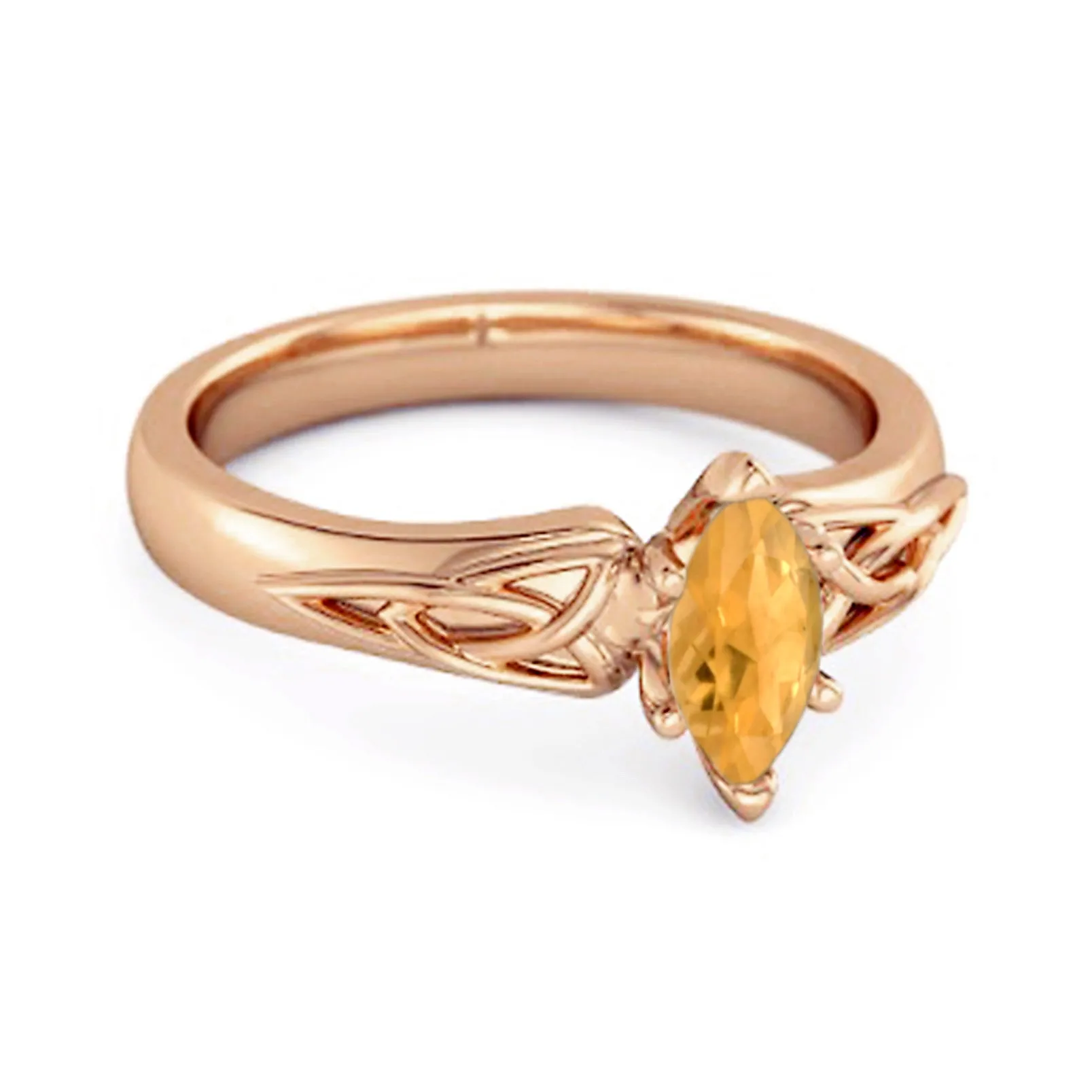 Celtic Citrine Ring 925 Sterling Silver Trinity Knot Band Ring