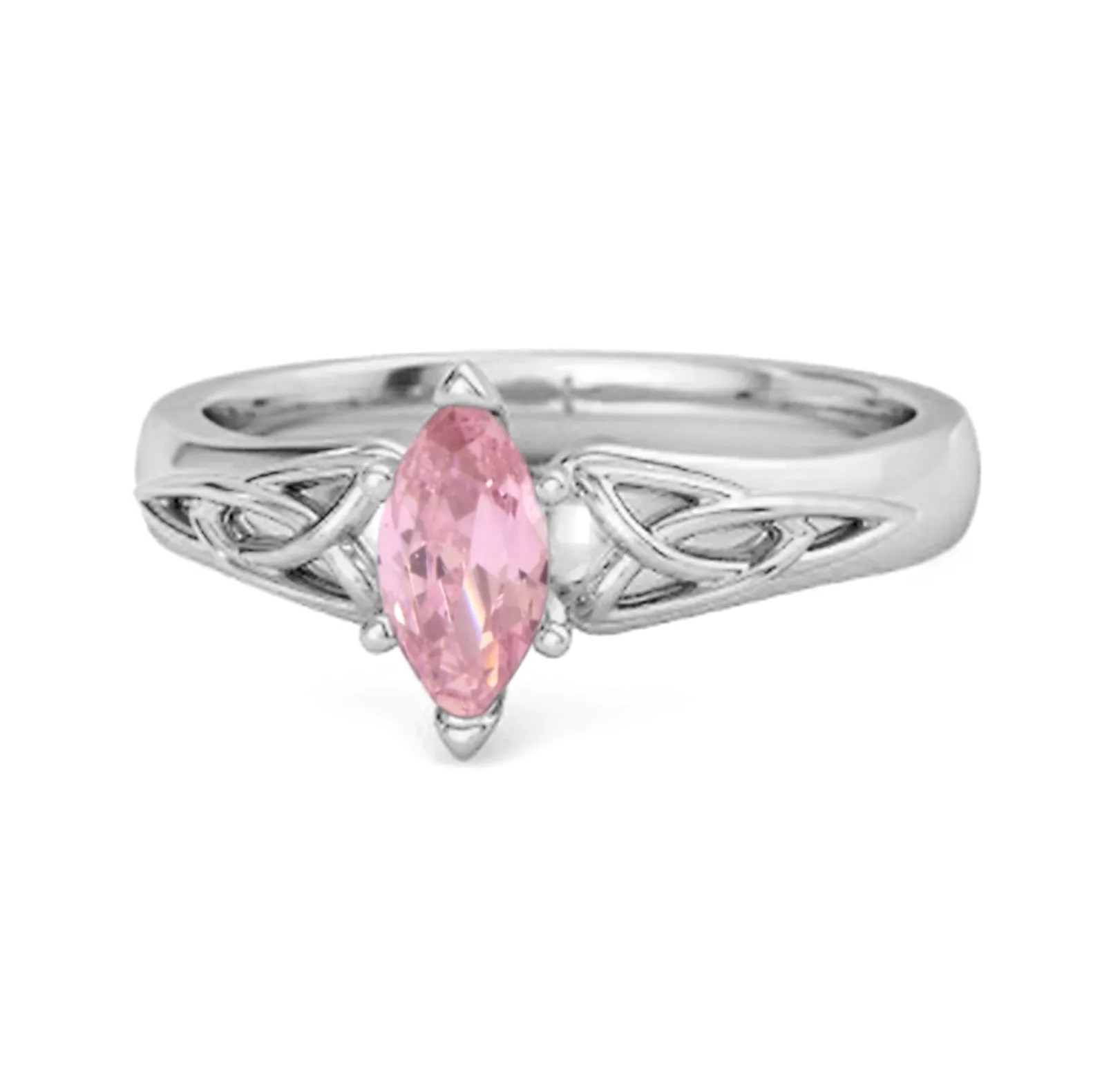 Celtic Pink Zirconia Ring 925 Sterling Silver Trinity Knot Band Ring