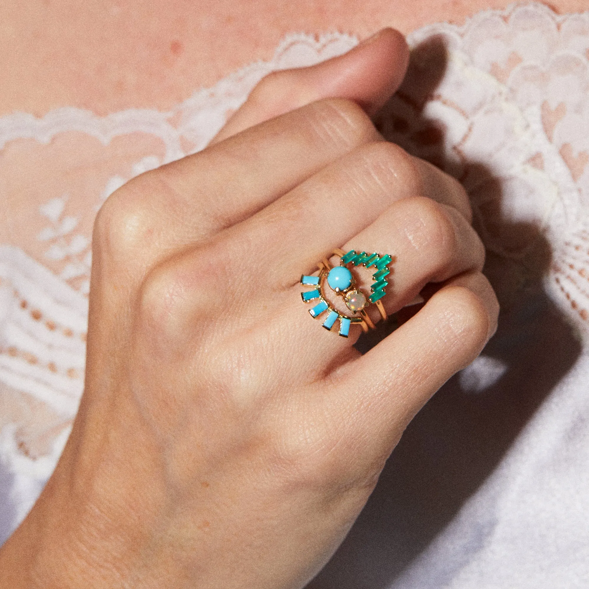 Chevron Ring in Green Onyx
