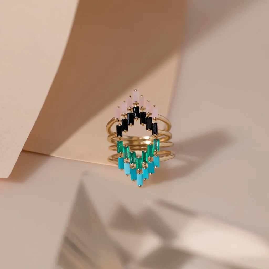 Chevron Ring in Green Onyx
