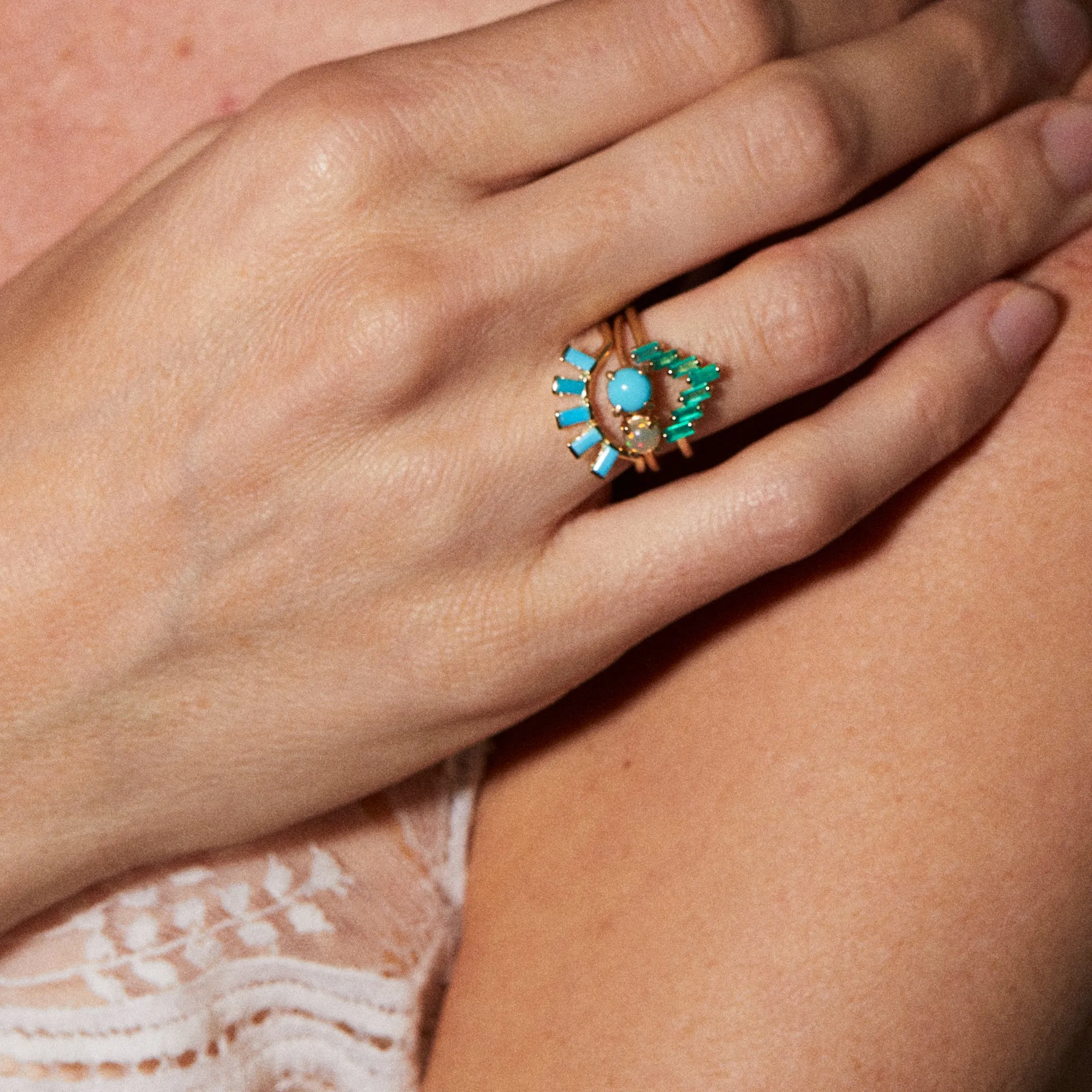 Chevron Ring in Green Onyx