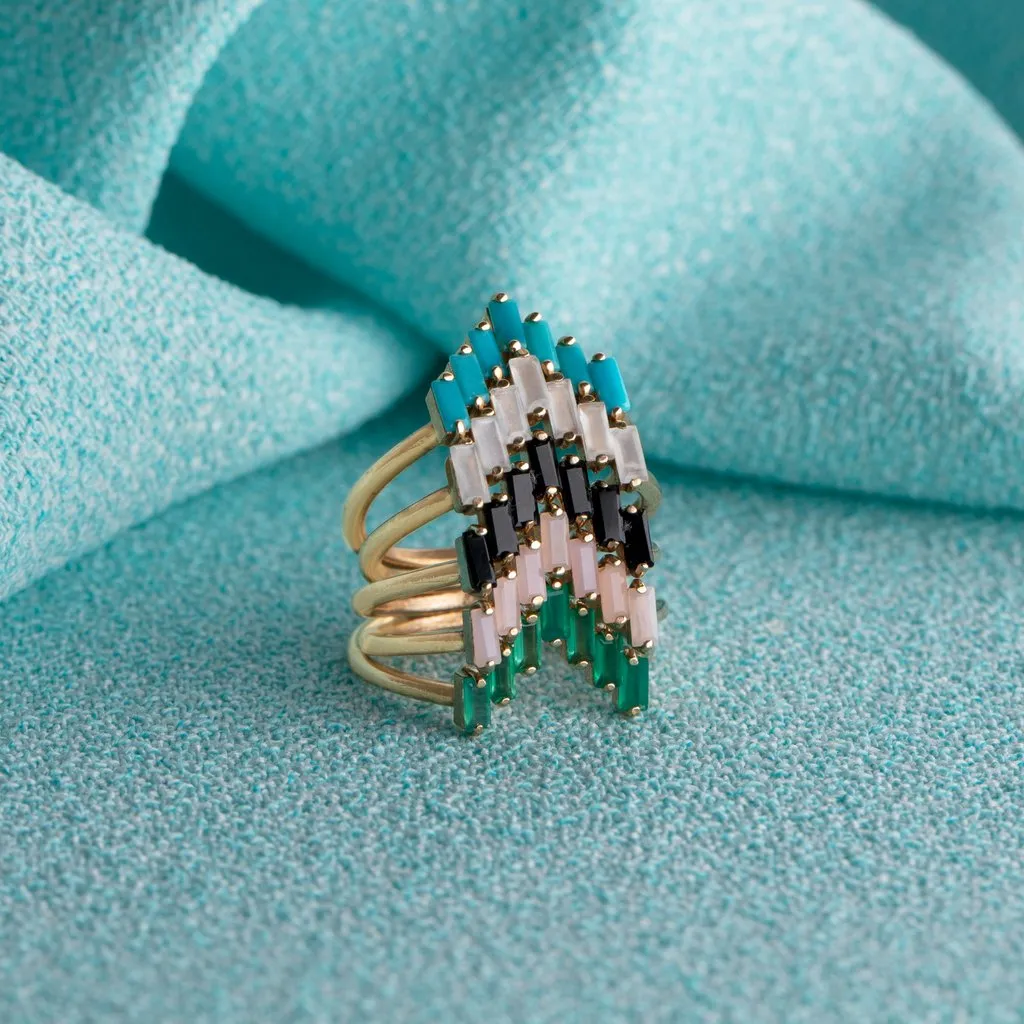 Chevron Ring in Green Onyx