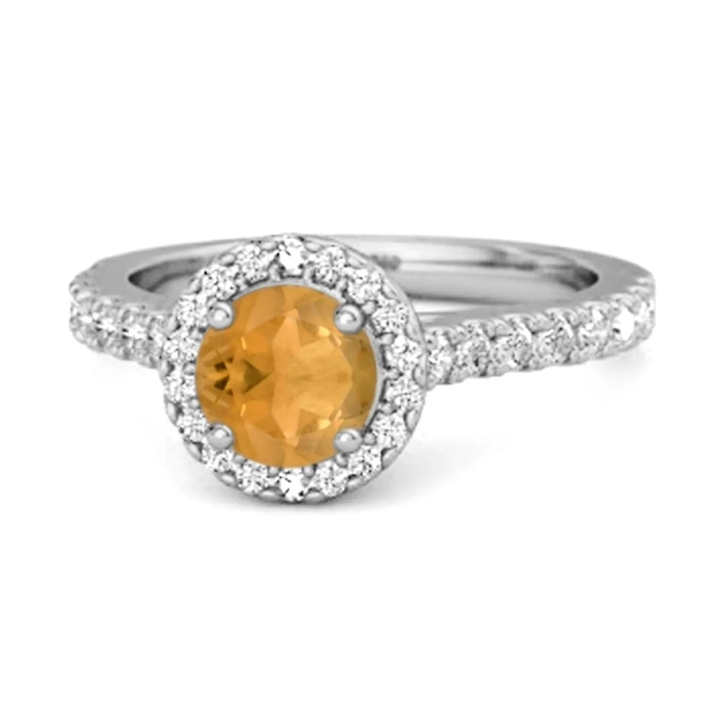 Citrine Birthstone 925 Sterling Silver Solitaire Accents Ring