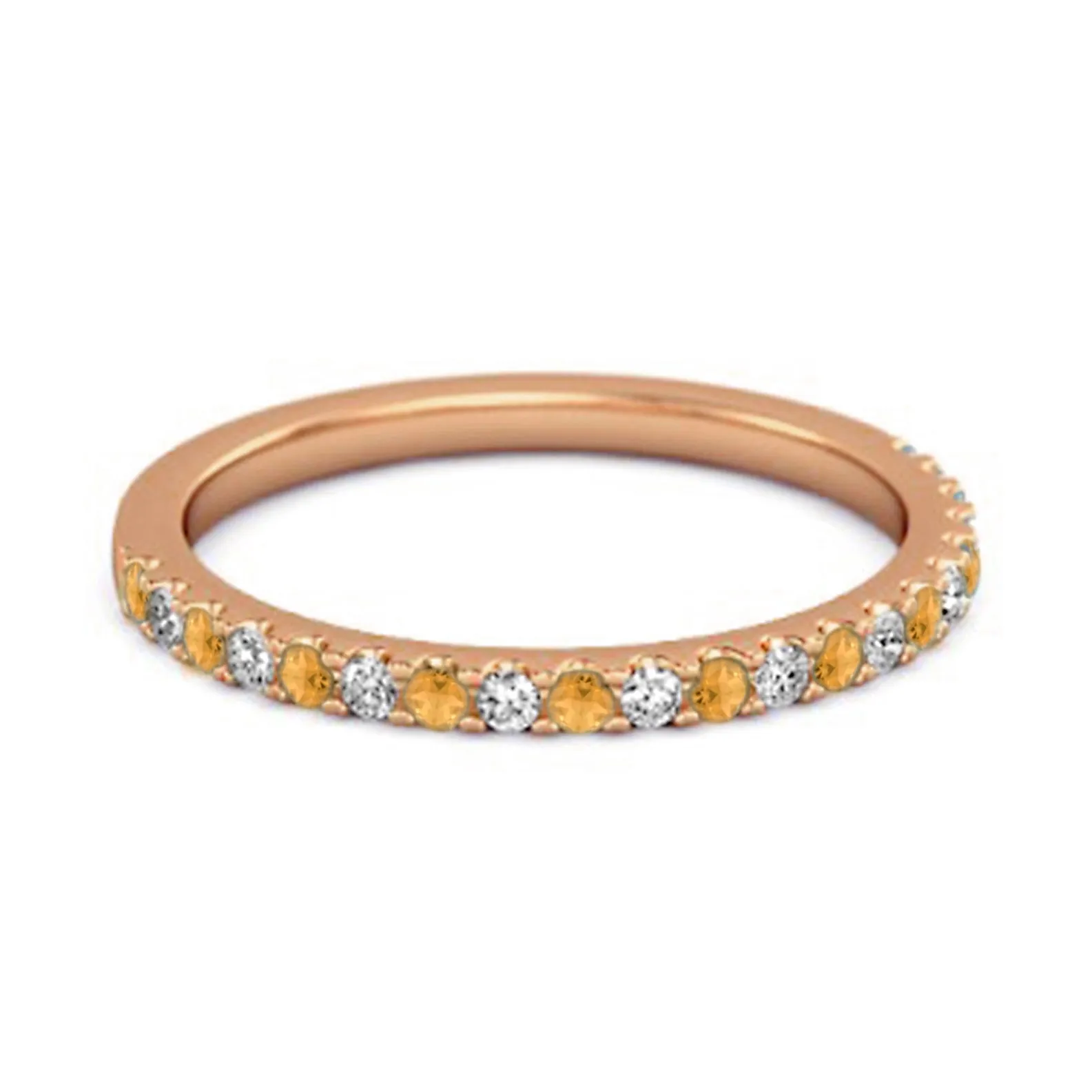 Citrine Half Eternity Band 925 Sterling Silver Stackable Ring