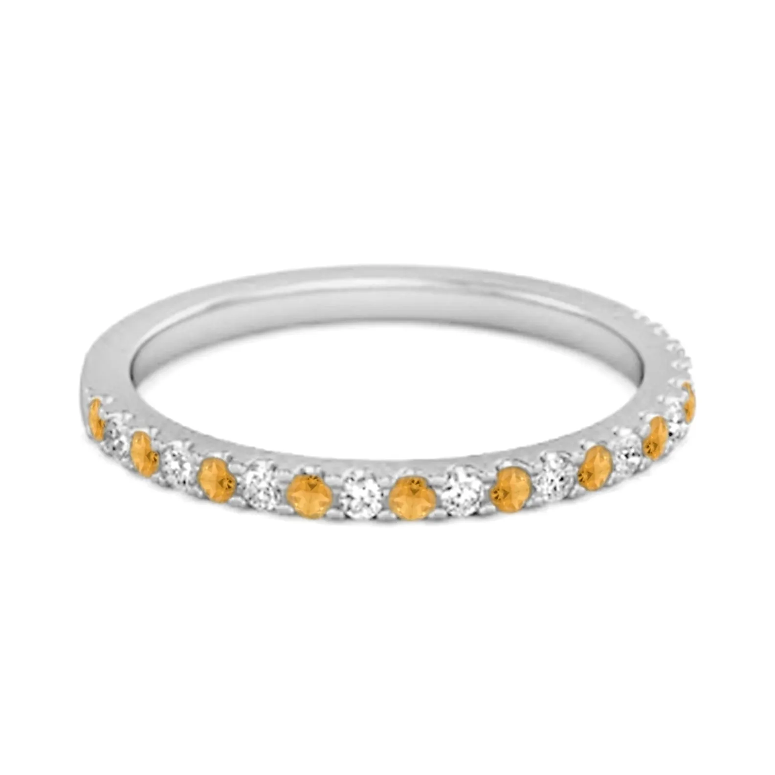 Citrine Half Eternity Band 925 Sterling Silver Stackable Ring