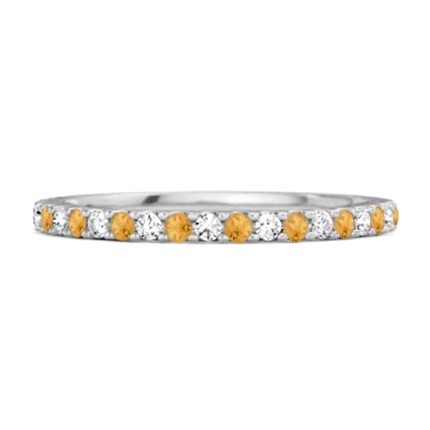 Citrine Half Eternity Band 925 Sterling Silver Stackable Ring