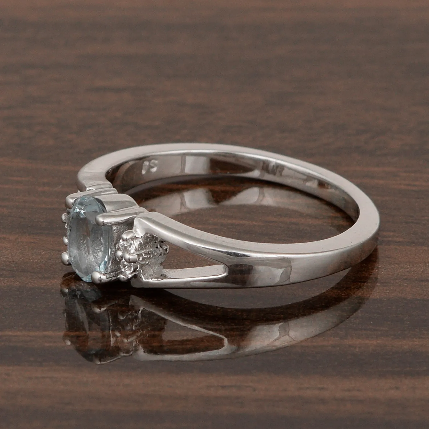 Classic Oval 6X4 MM Aquamarine Solitaire Engagement 925 Sterling Silver Rings for Women