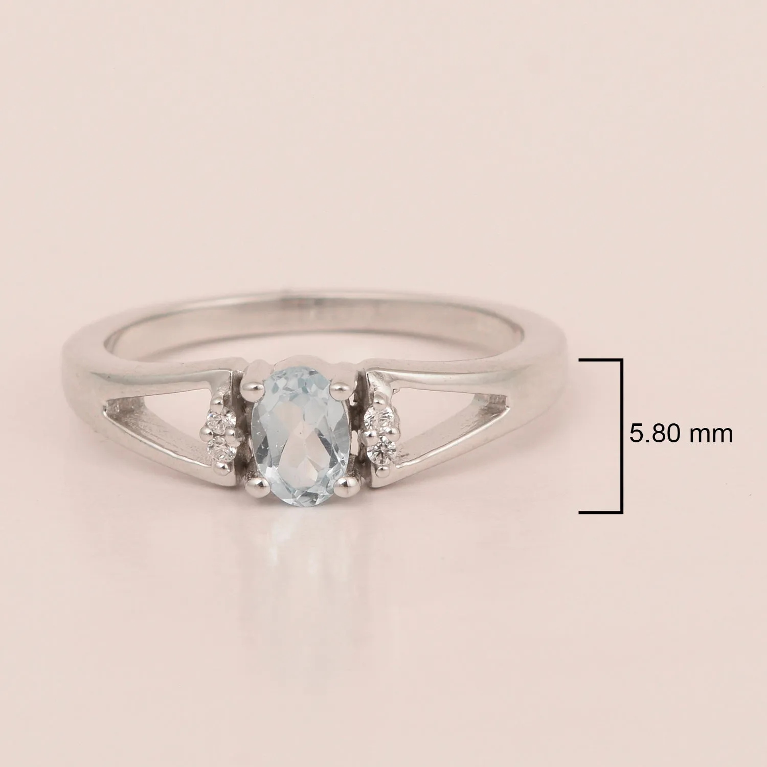 Classic Oval 6X4 MM Aquamarine Solitaire Engagement 925 Sterling Silver Rings for Women