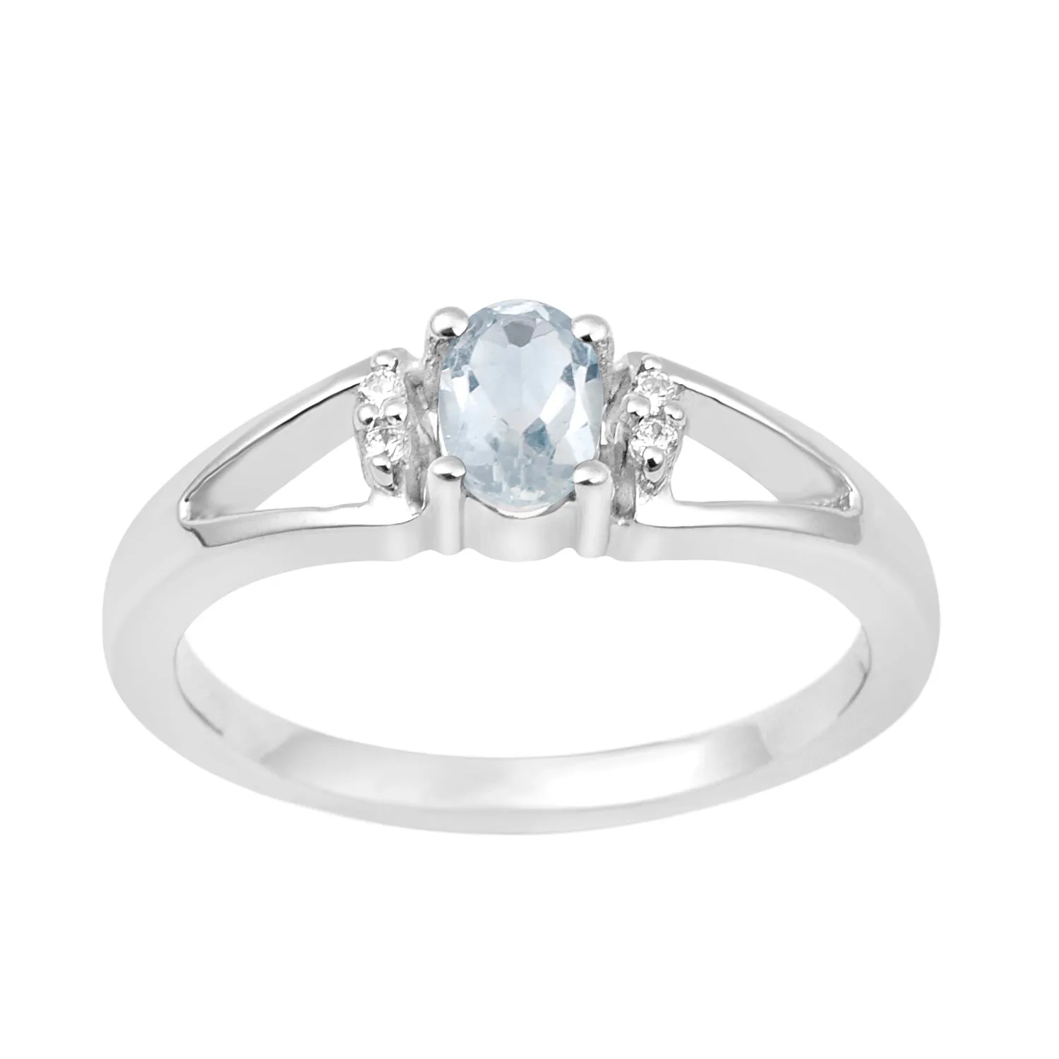 Classic Oval 6X4 MM Aquamarine Solitaire Engagement 925 Sterling Silver Rings for Women
