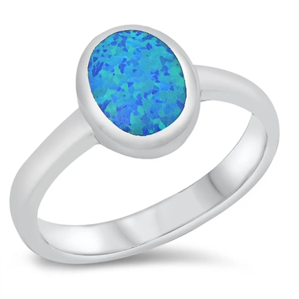 Classic Statement Ring Oval Blue Lab Opal .925 Sterling Silver Band Sizes 5-10