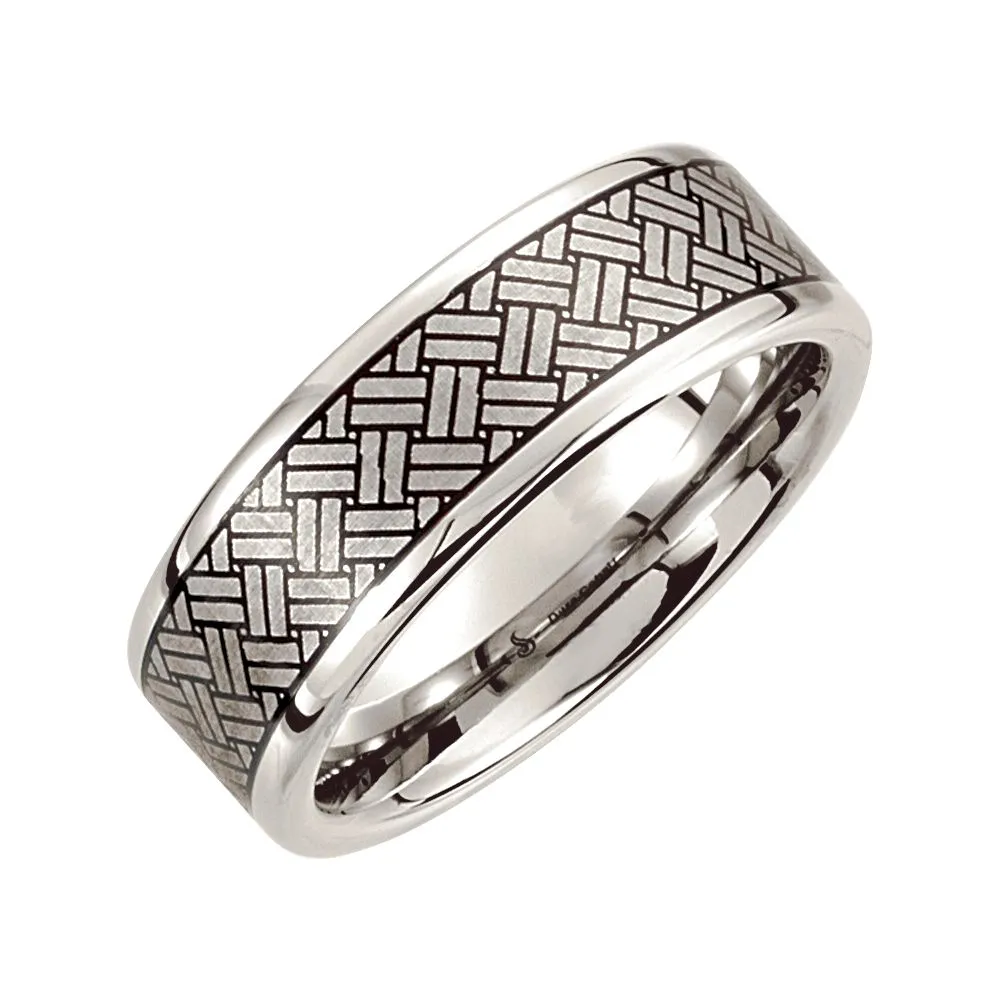 Cobalt 8mm Black Laser Woven Design Band Size 14