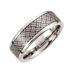 Cobalt 8mm Black Laser Woven Design Band Size 14