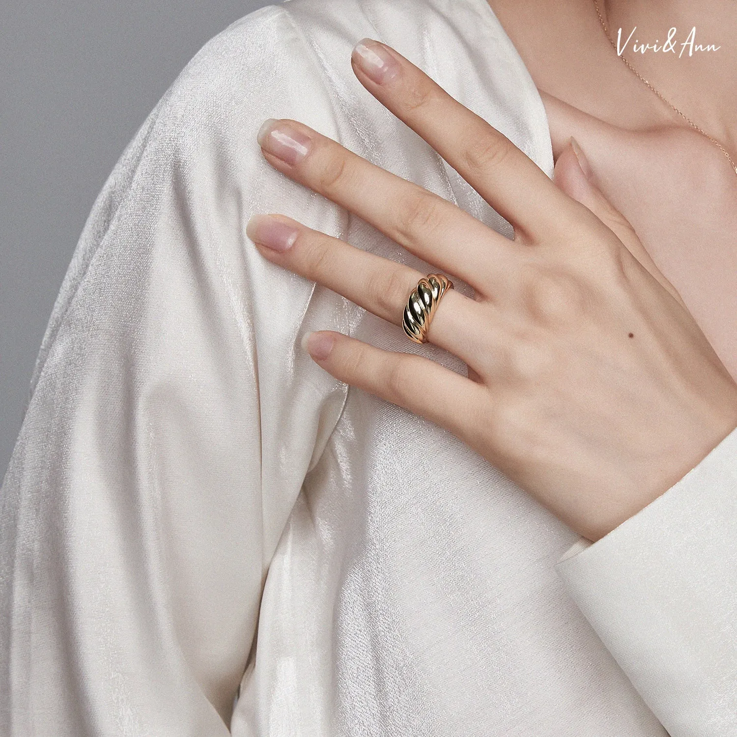 Croissant Dome Ring 18K Gold Over Sterling Silver