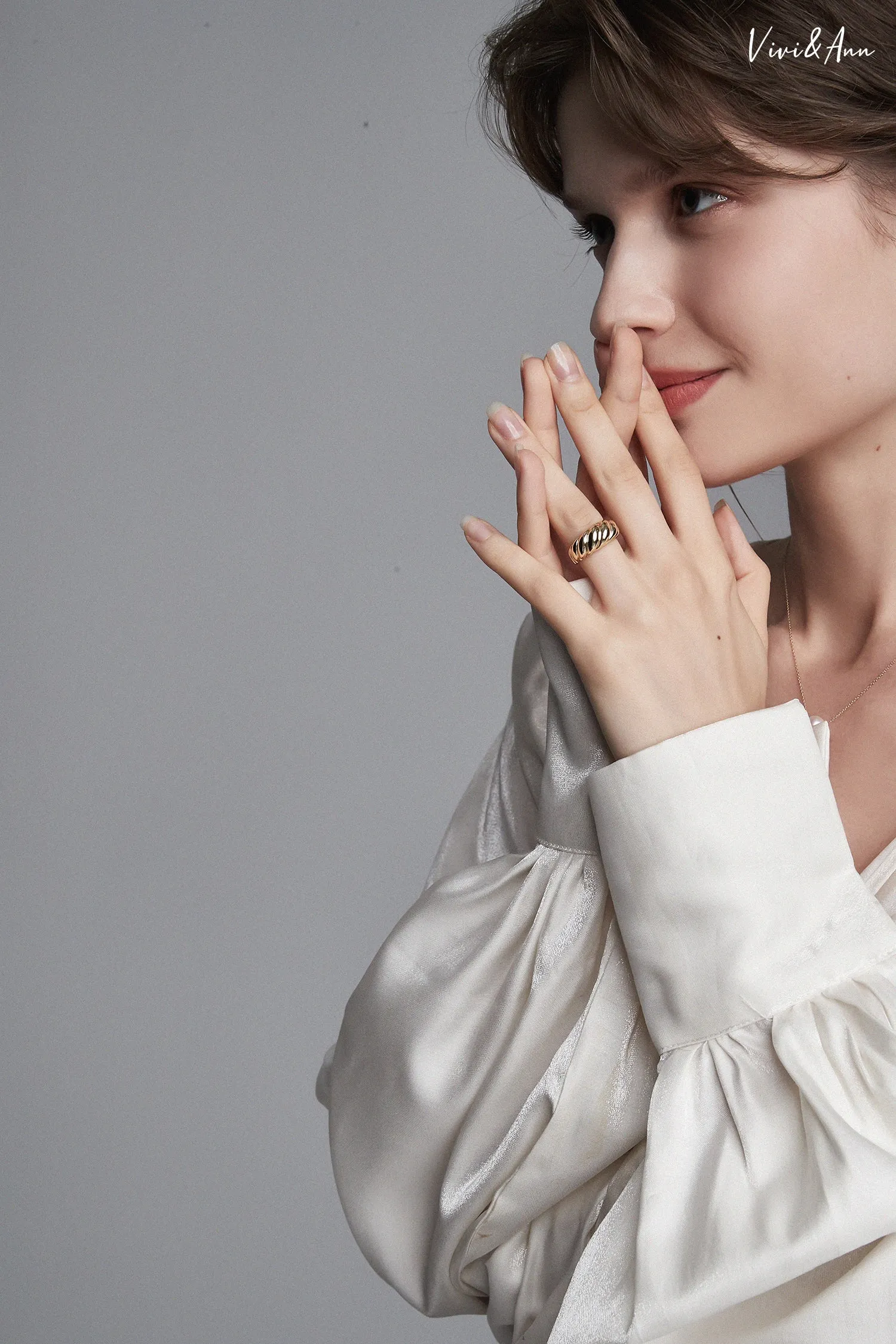 Croissant Dome Ring 18K Gold Over Sterling Silver