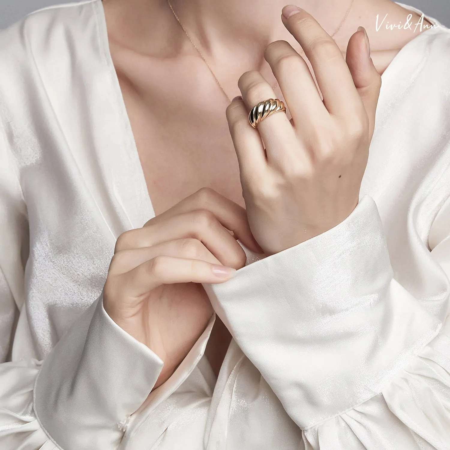 Croissant Dome Ring 18K Gold Over Sterling Silver