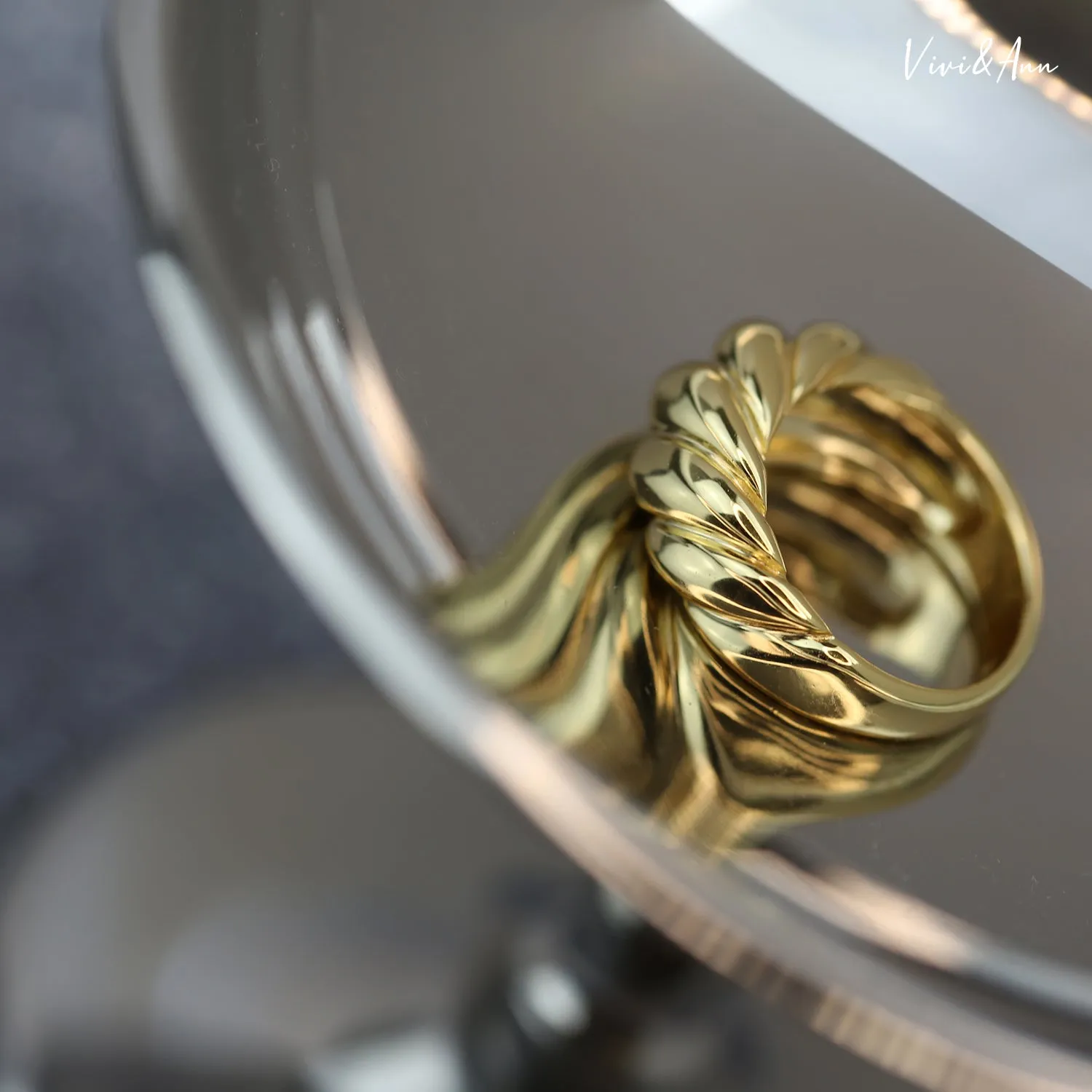Croissant Dome Ring 18K Gold Over Sterling Silver