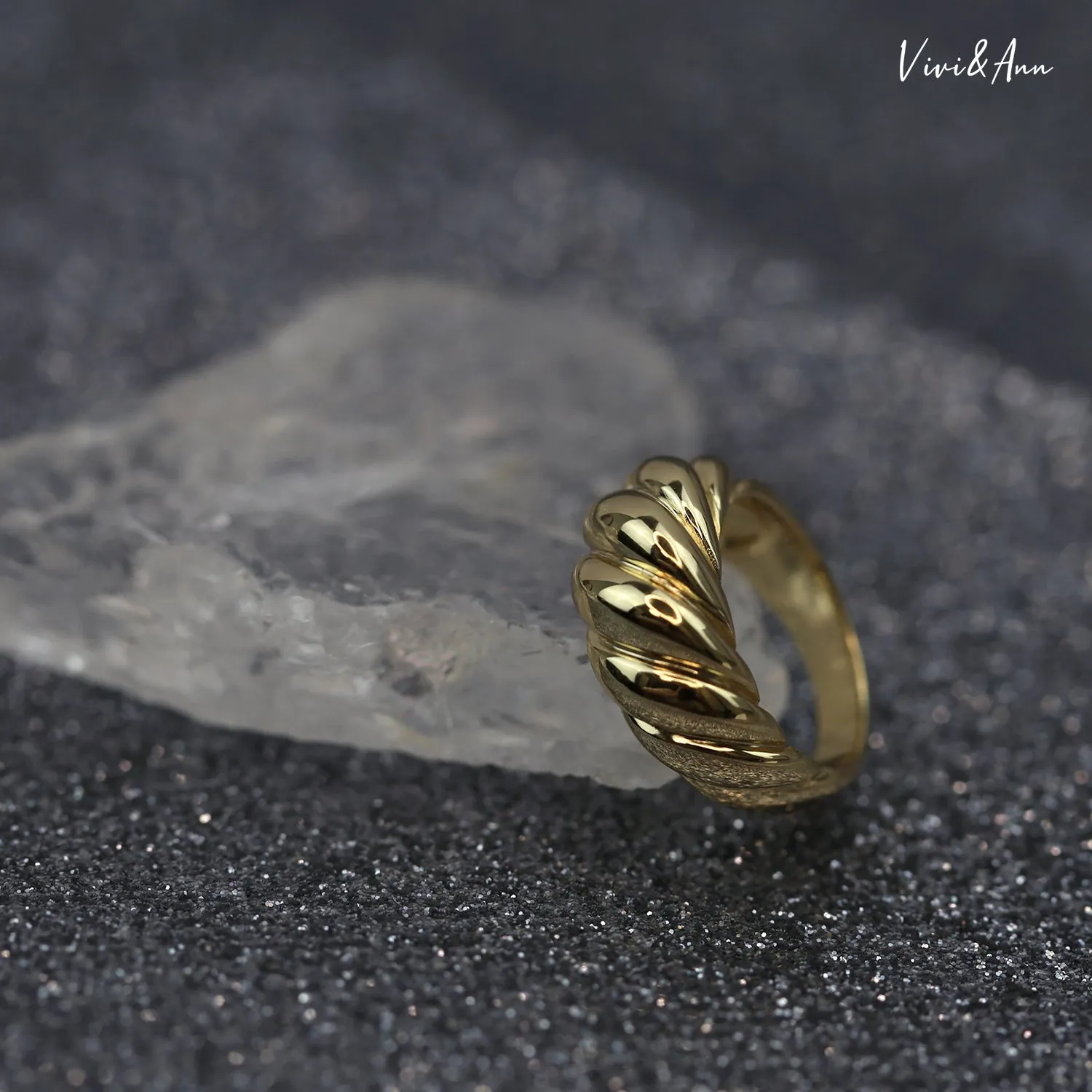 Croissant Dome Ring 18K Gold Over Sterling Silver