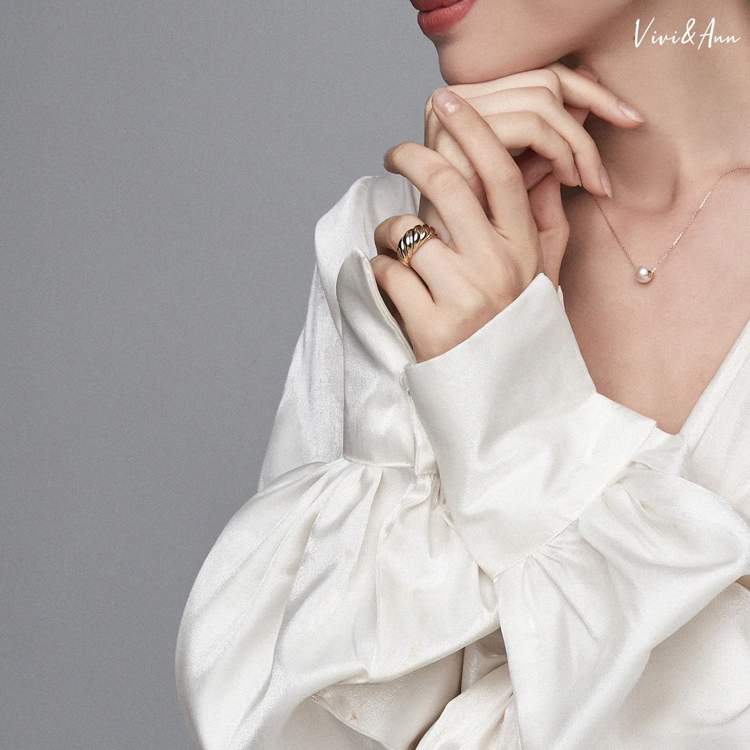 Croissant Dome Ring 18K Gold Over Sterling Silver