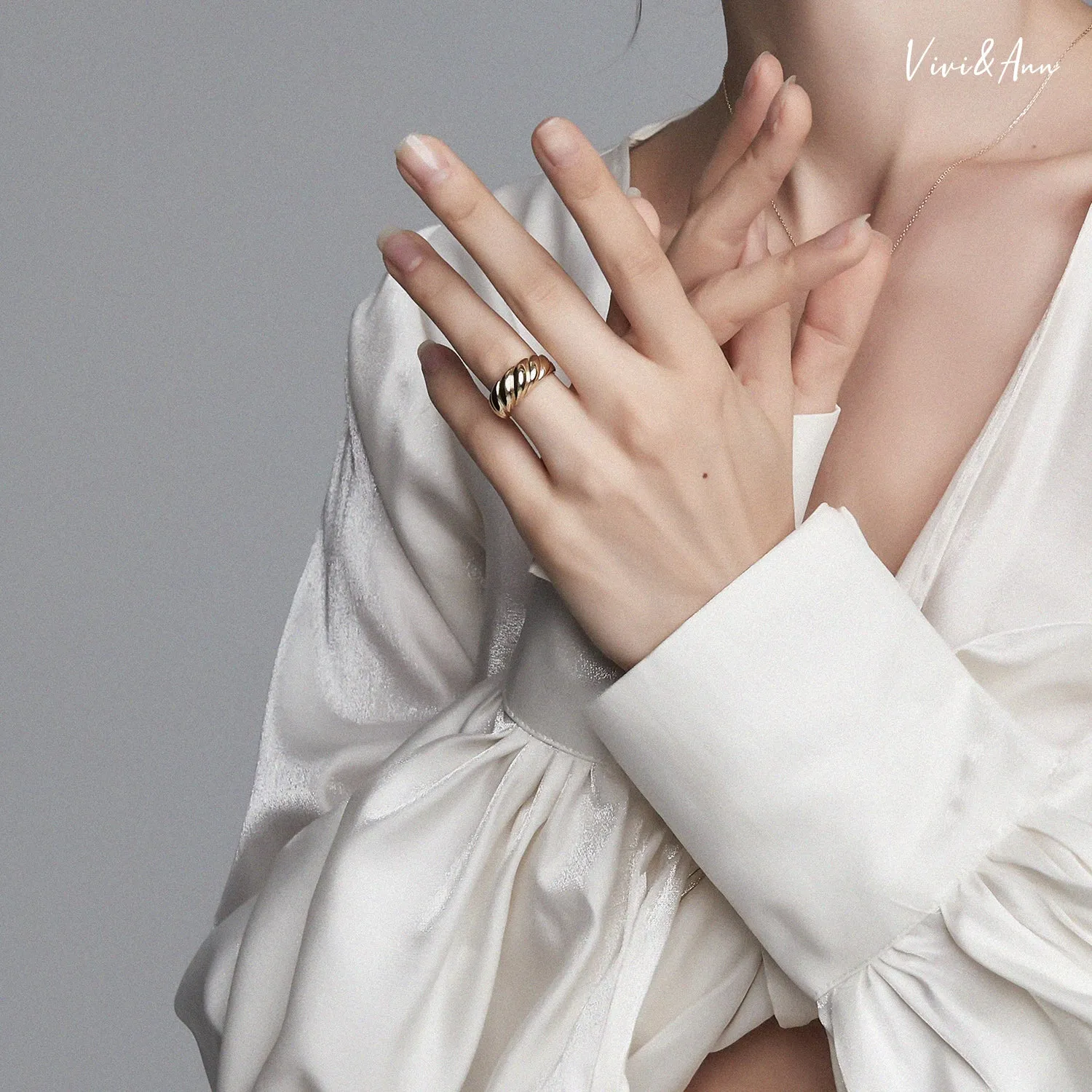 Croissant Dome Ring 18K Gold Over Sterling Silver