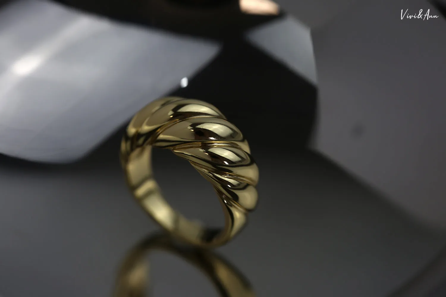 Croissant Dome Ring 18K Gold Over Sterling Silver