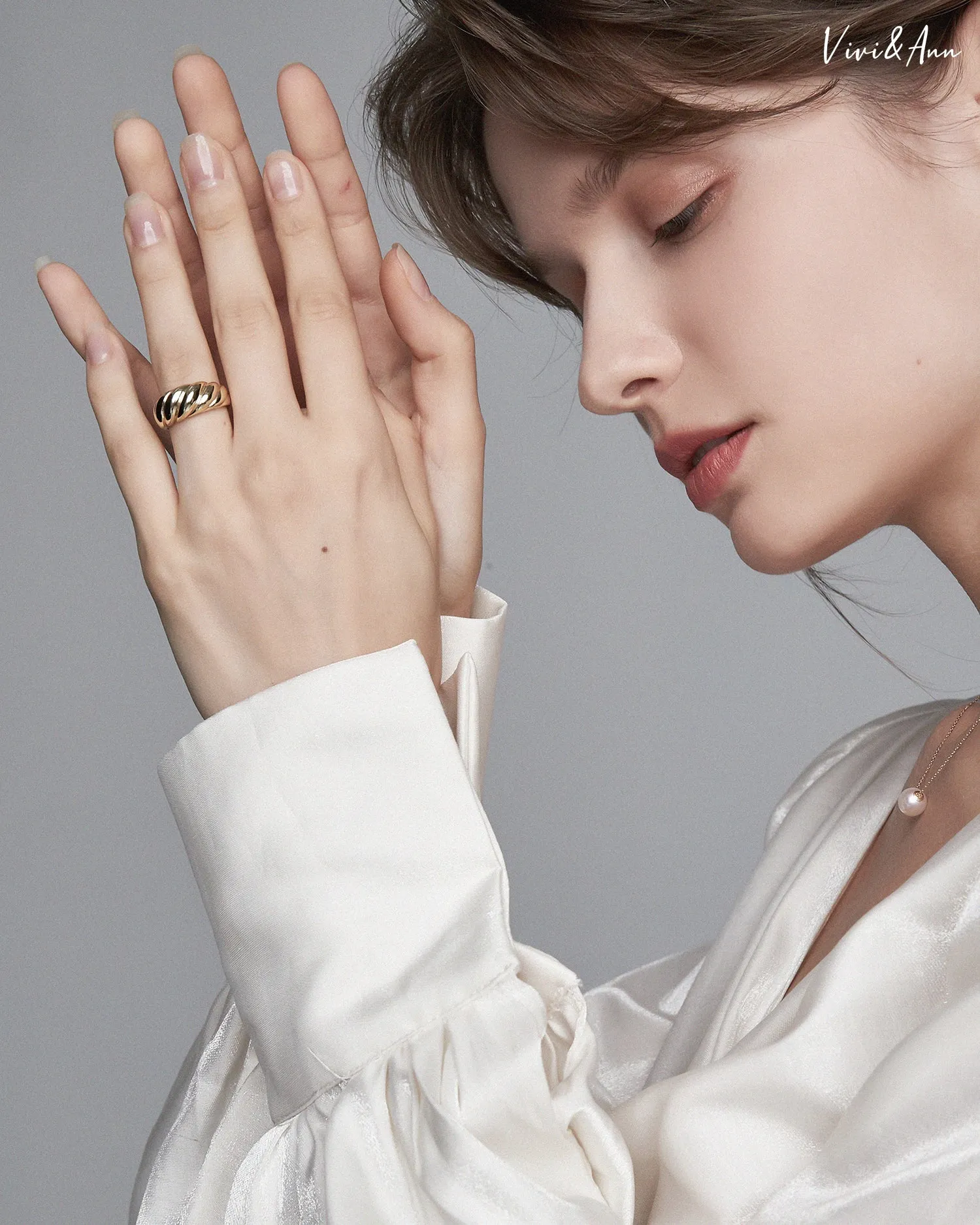 Croissant Dome Ring 18K Gold Over Sterling Silver