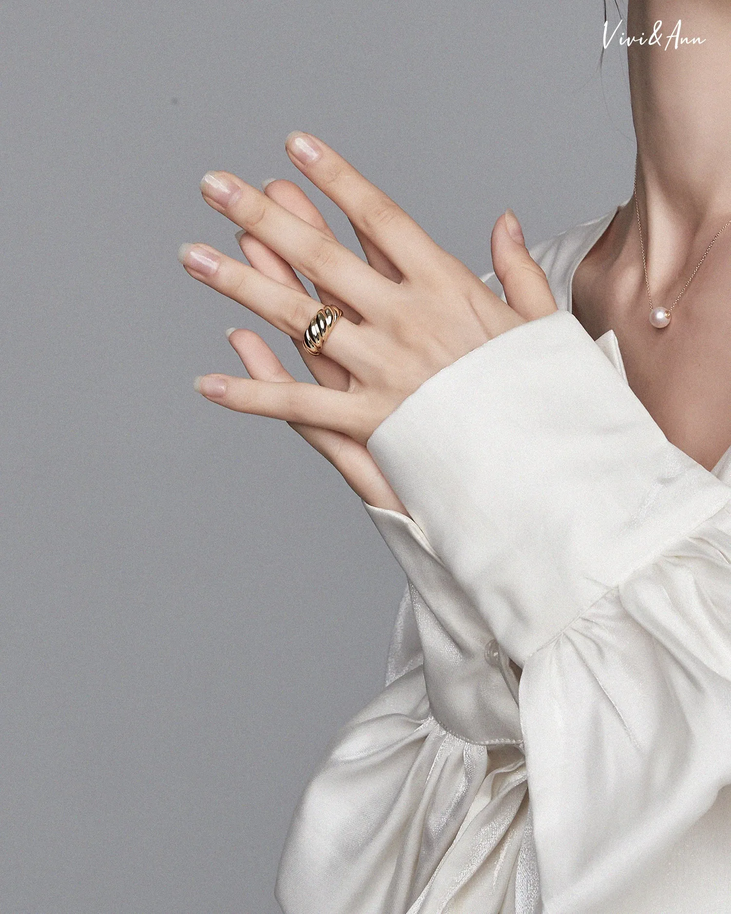Croissant Dome Ring 18K Gold Over Sterling Silver