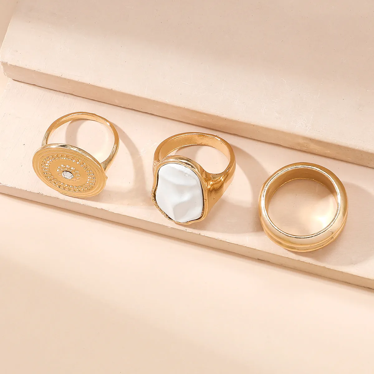 Cubic Zirconia & Polymer Clay Geometric Ring Set