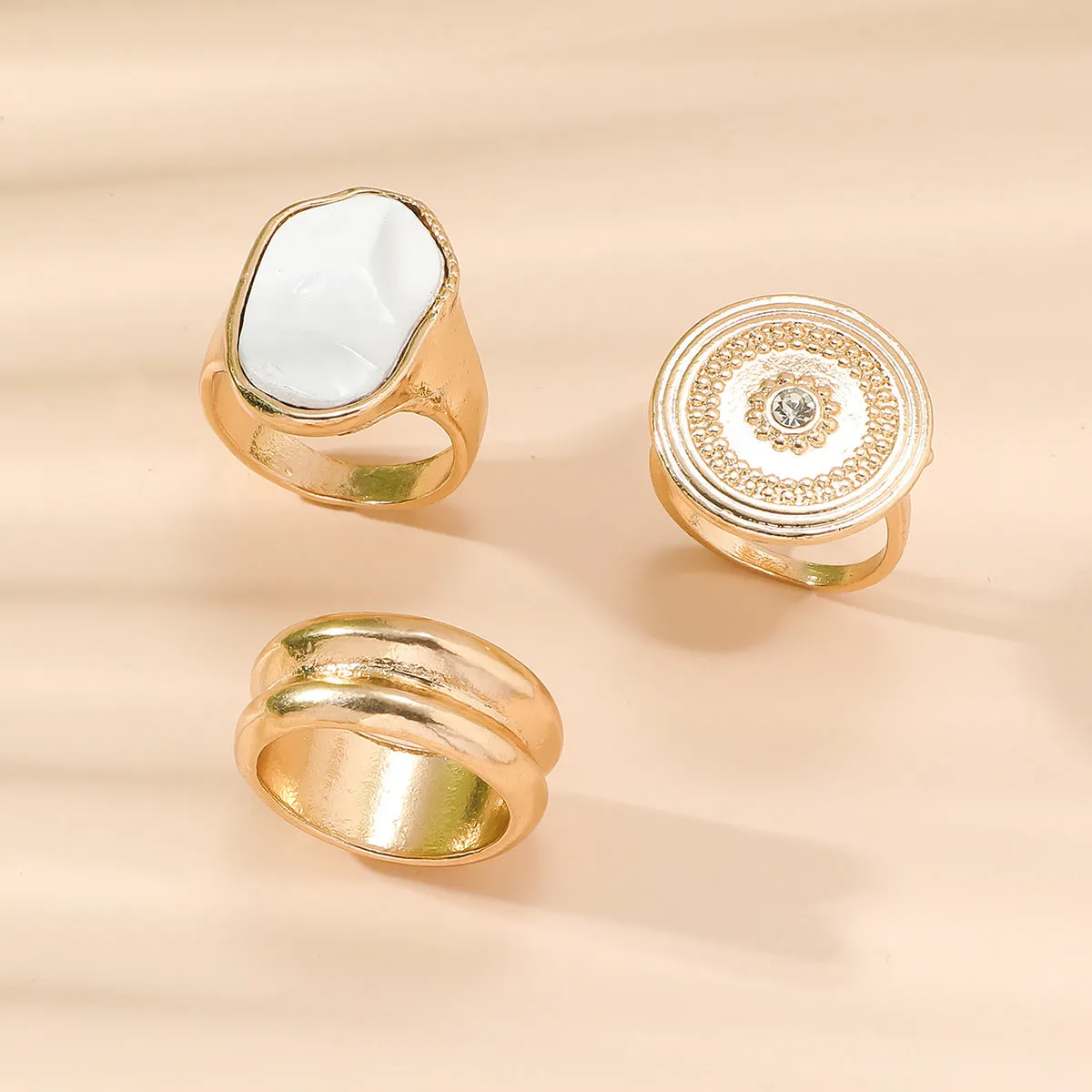 Cubic Zirconia & Polymer Clay Geometric Ring Set