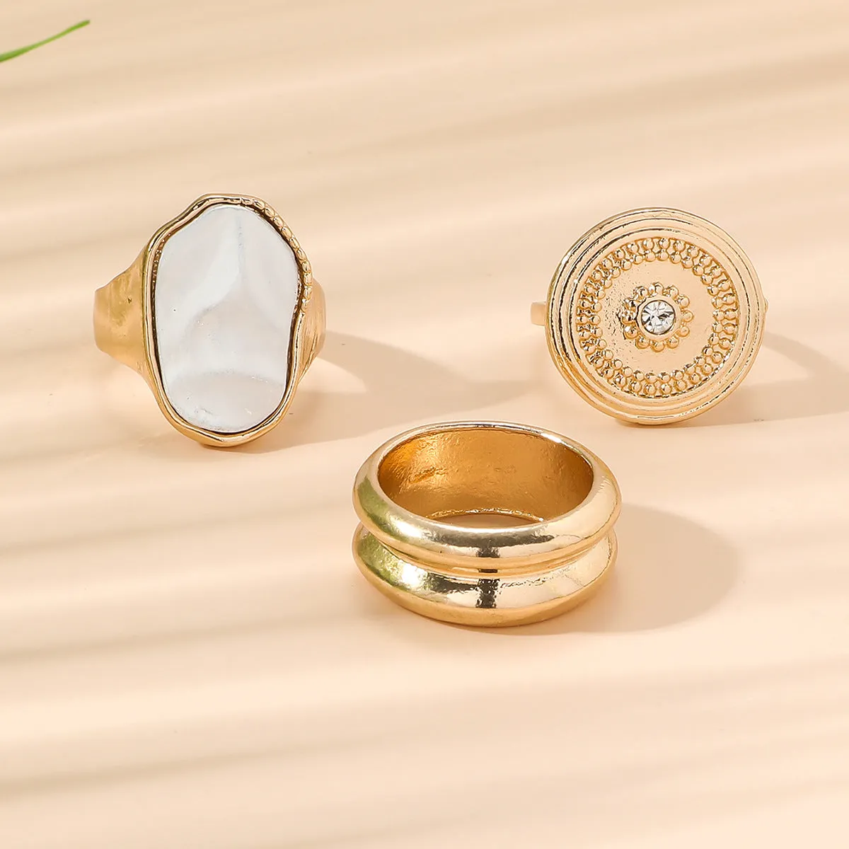 Cubic Zirconia & Polymer Clay Geometric Ring Set