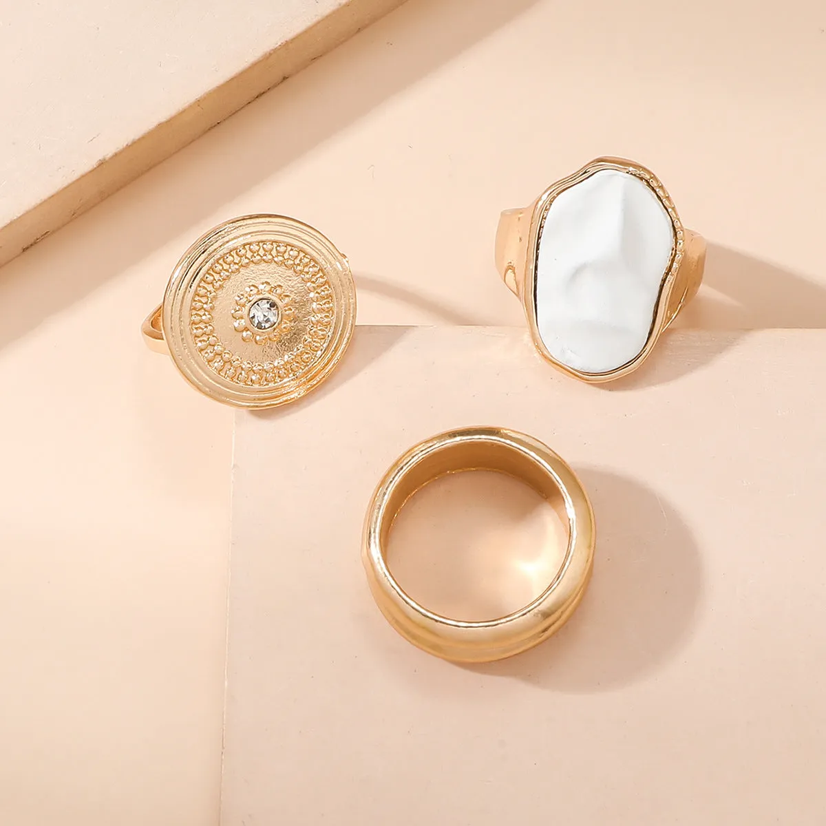Cubic Zirconia & Polymer Clay Geometric Ring Set