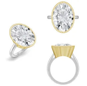 Custom Milgrain Bezel Set Oval White Sapphire Ring, 18K Gold & Platinum