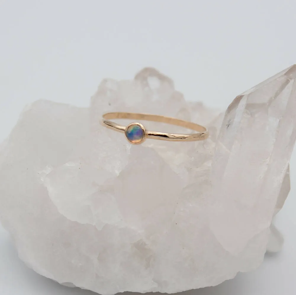 Dainty Ethiopian Opal Bezel 14k Gold Filled Ring
