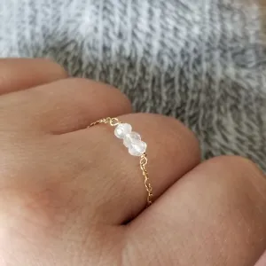 Dainty Natural Stone Chain Ring - Sterling, Gold or Rose Gold