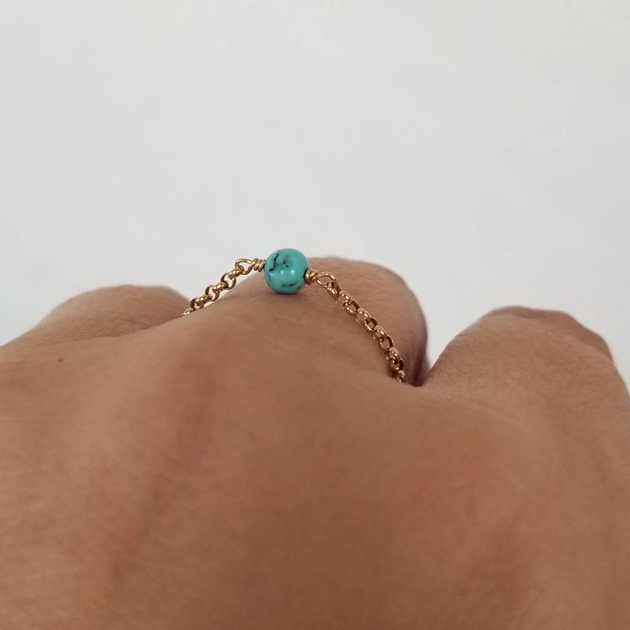 Dainty Natural Stone Chain Ring - Sterling, Gold or Rose Gold