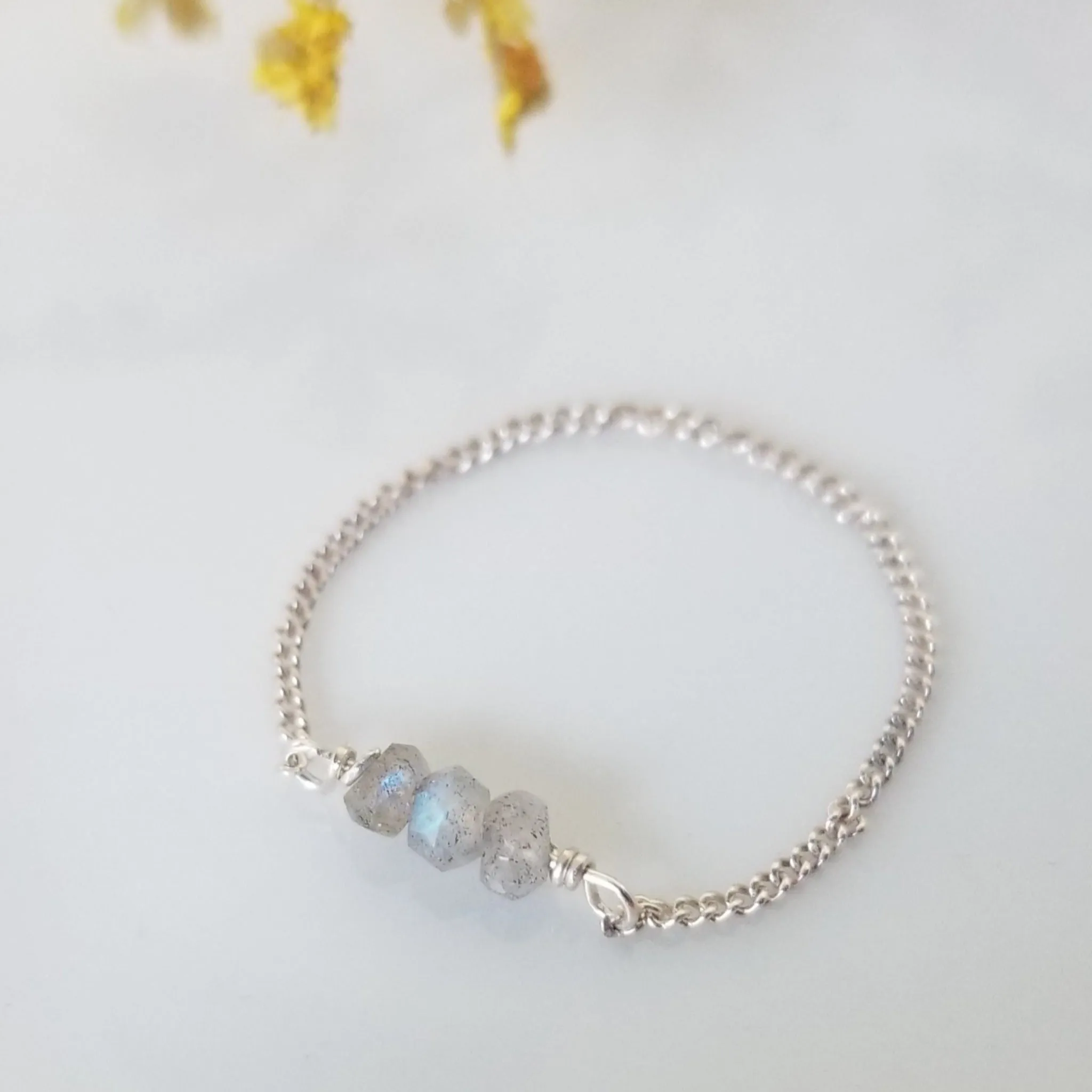 Dainty Natural Stone Chain Ring - Sterling, Gold or Rose Gold