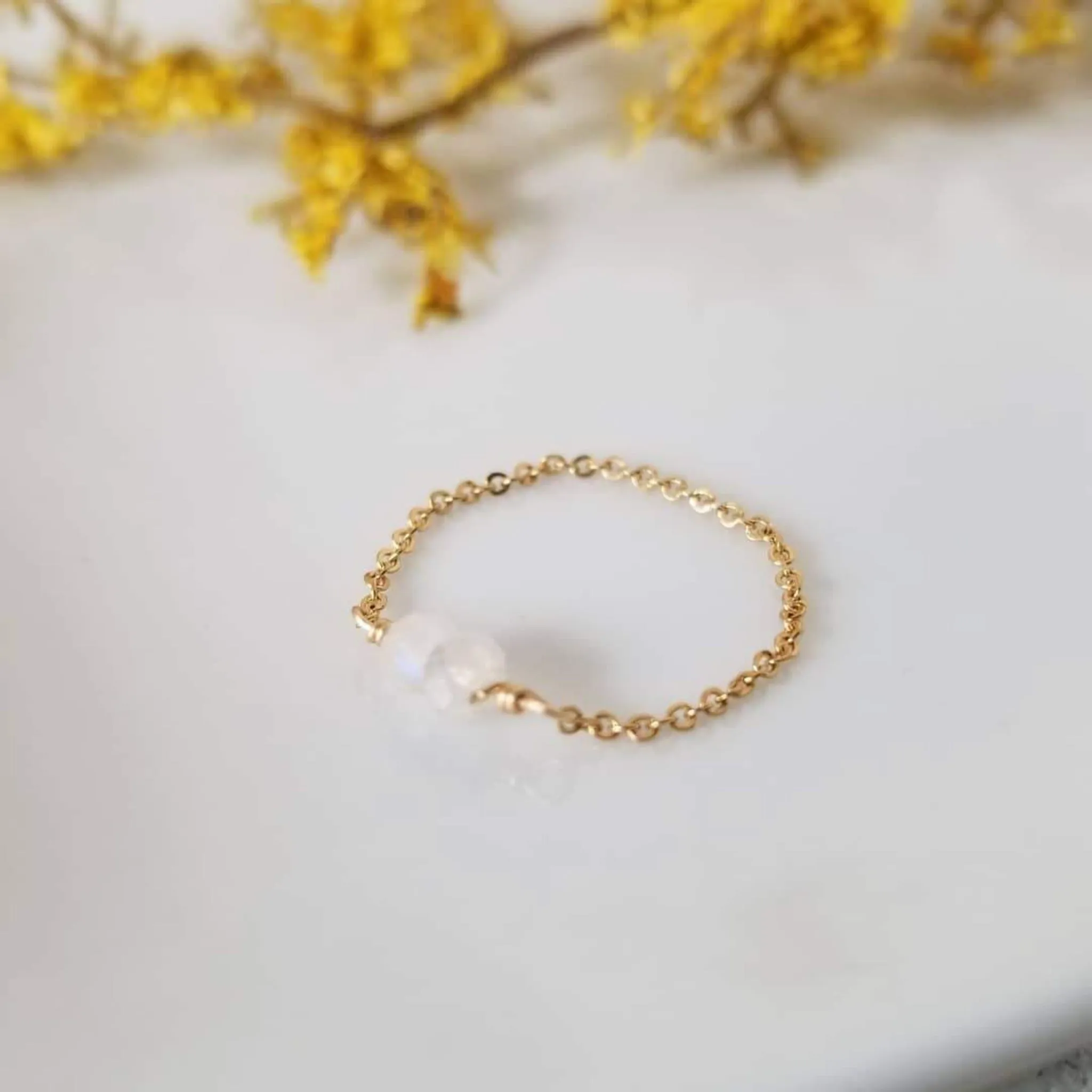 Dainty Natural Stone Chain Ring - Sterling, Gold or Rose Gold