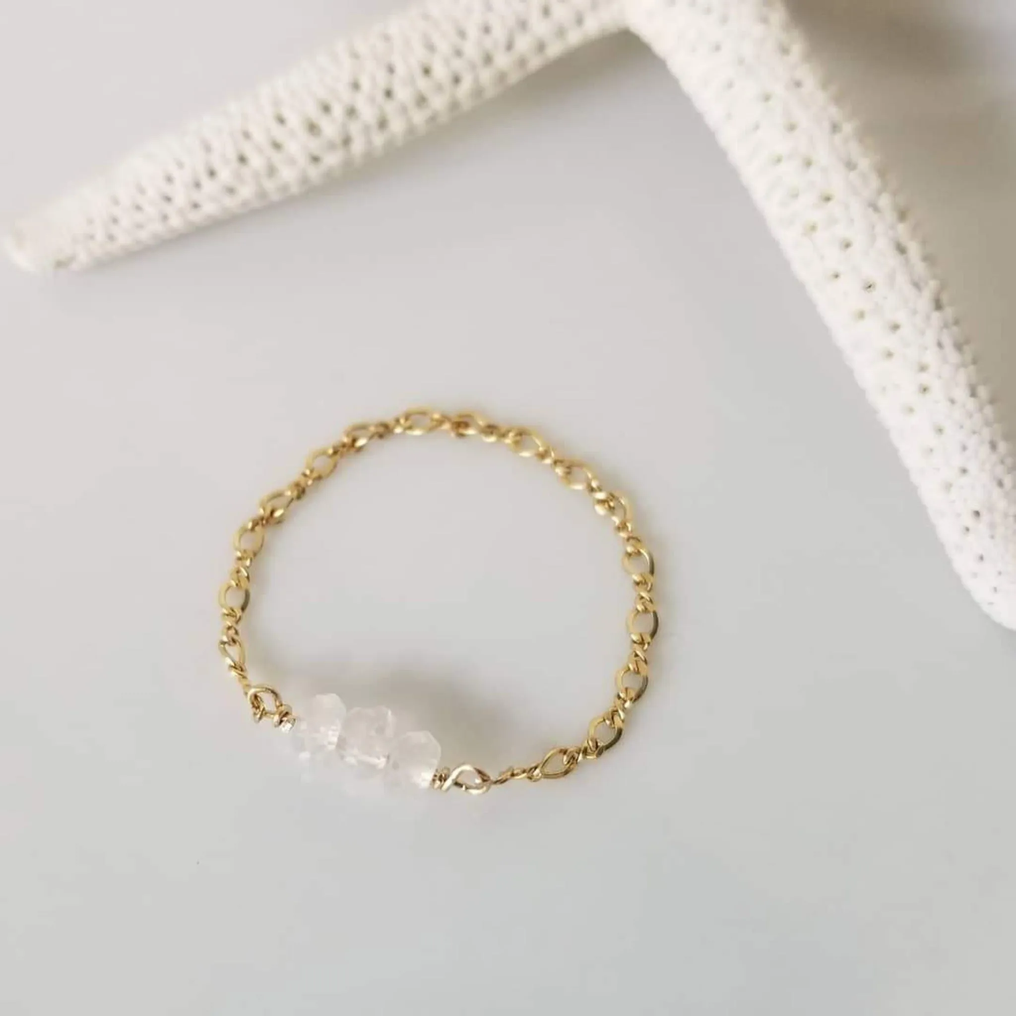 Dainty Natural Stone Chain Ring - Sterling, Gold or Rose Gold