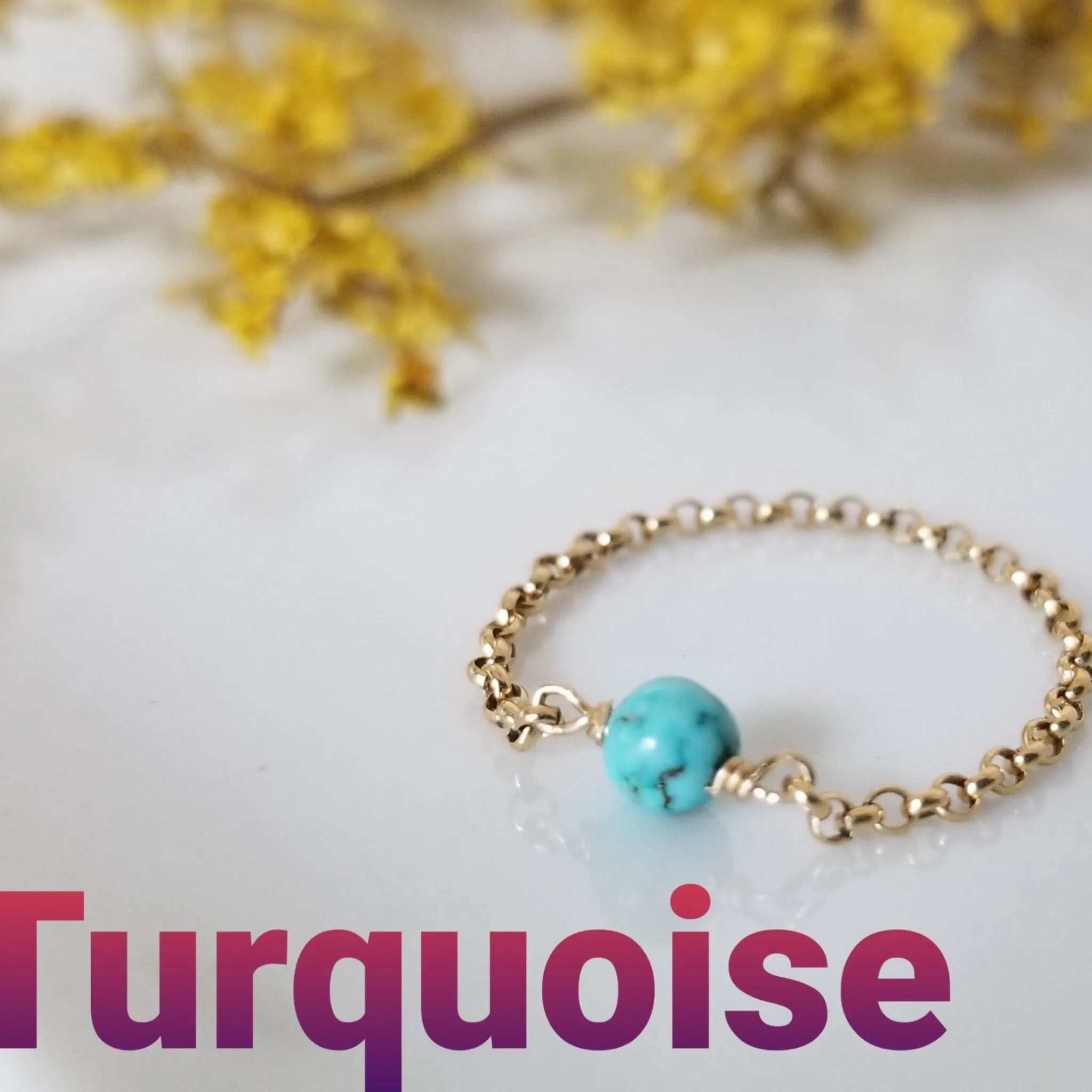 Dainty Natural Stone Chain Ring - Sterling, Gold or Rose Gold