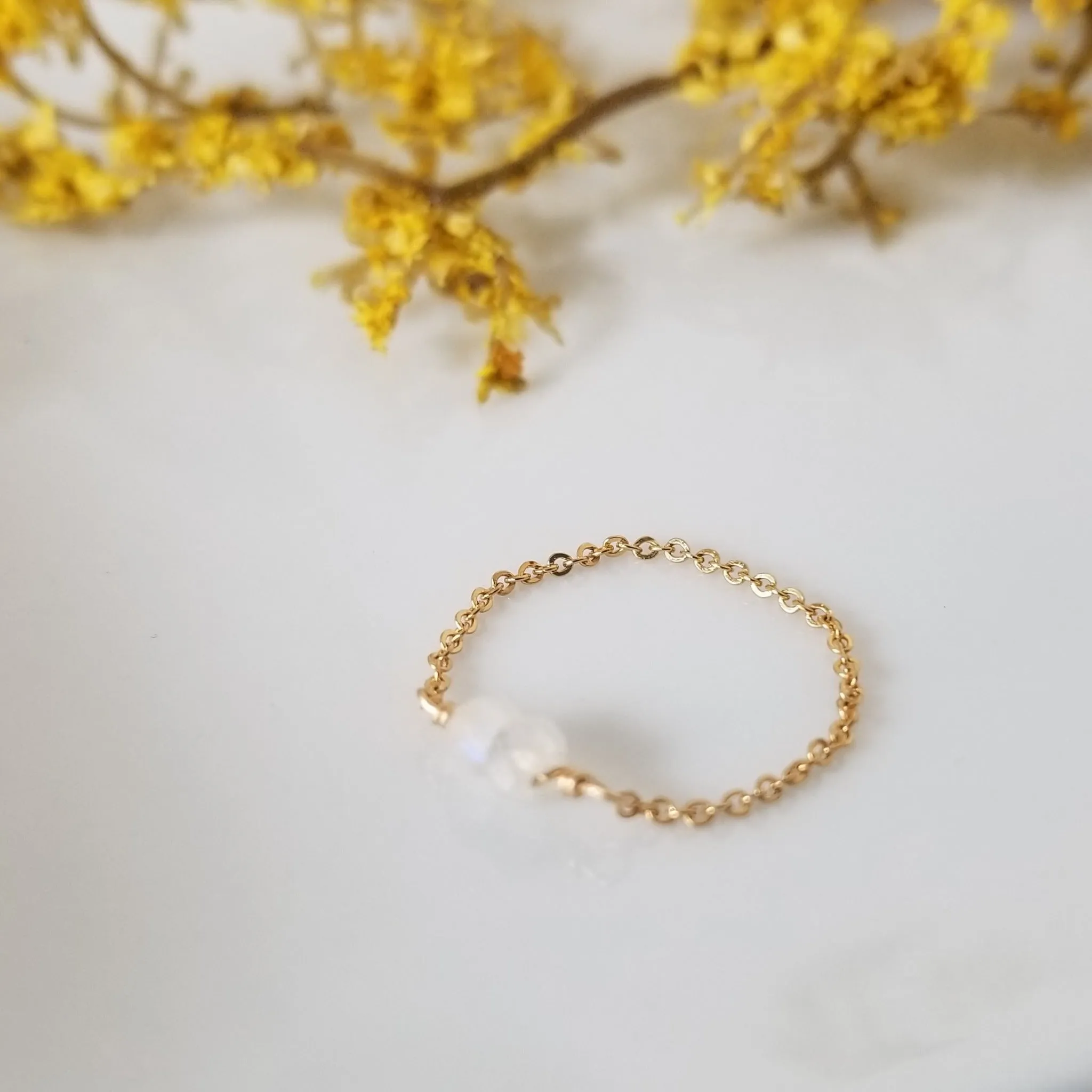 Dainty Natural Stone Chain Ring - Sterling, Gold or Rose Gold