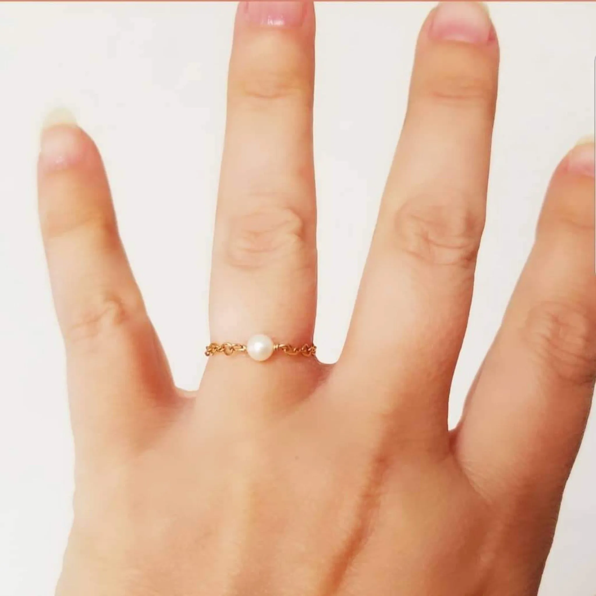 Dainty Natural Stone Chain Ring - Sterling, Gold or Rose Gold