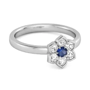 Daisy Flower 0.10 Cts Blue Sapphire 925 Sterling Silver Women Wedding Ring