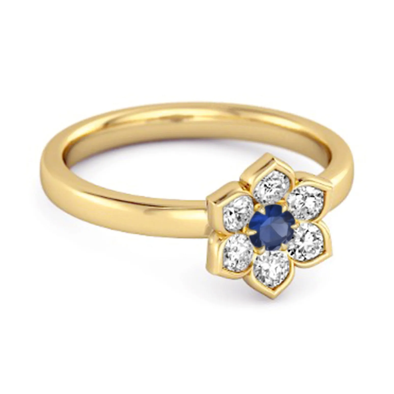 Daisy Flower 0.10 Cts Blue Sapphire 925 Sterling Silver Women Wedding Ring