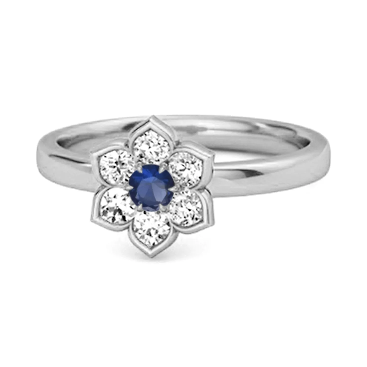Daisy Flower 0.10 Cts Blue Sapphire 925 Sterling Silver Women Wedding Ring