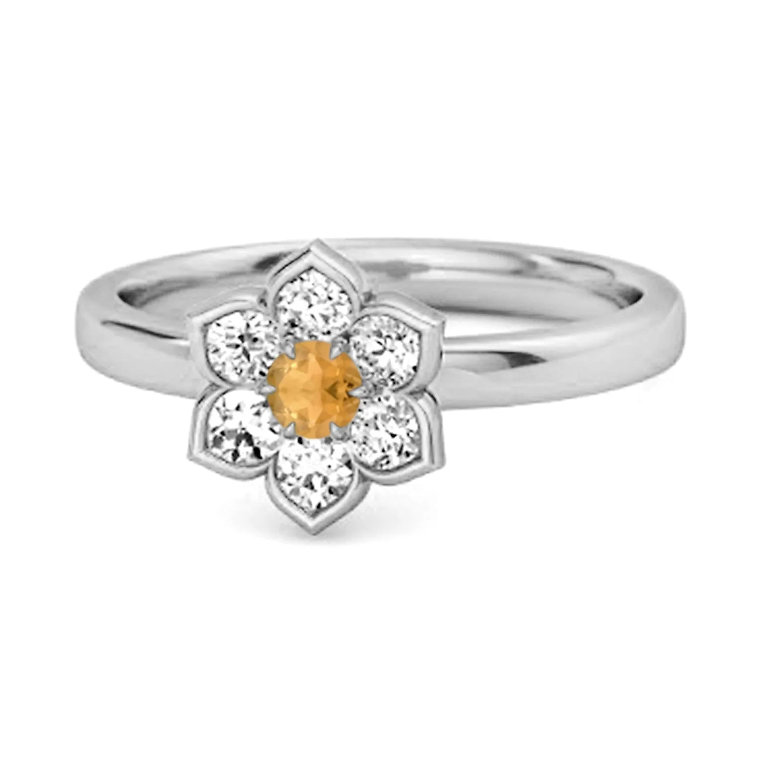 Daisy Flower 0.10 Cts Citrine 925 Sterling Silver Women Wedding Ring