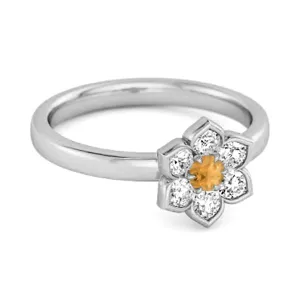 Daisy Flower 0.10 Cts Citrine 925 Sterling Silver Women Wedding Ring